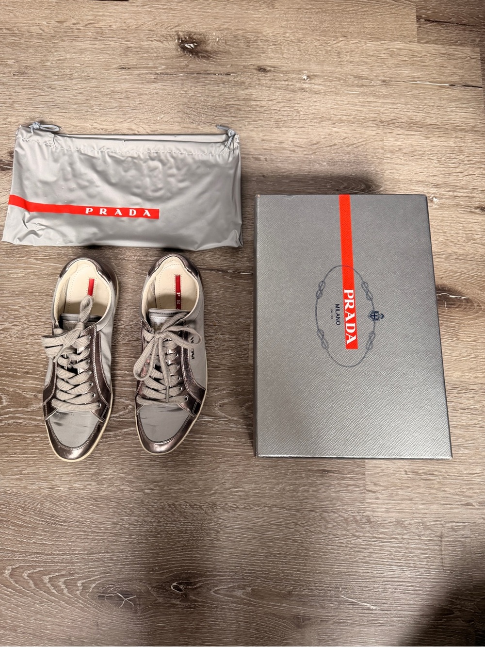 Prada Metallic Gray Sneakers sz 37.5
